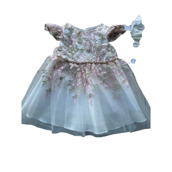 RARE EDITIONS, SIZE 6-9 MONTHS WHITE EMBELLISHED DRESS, 2PC - Picture 2 of 9